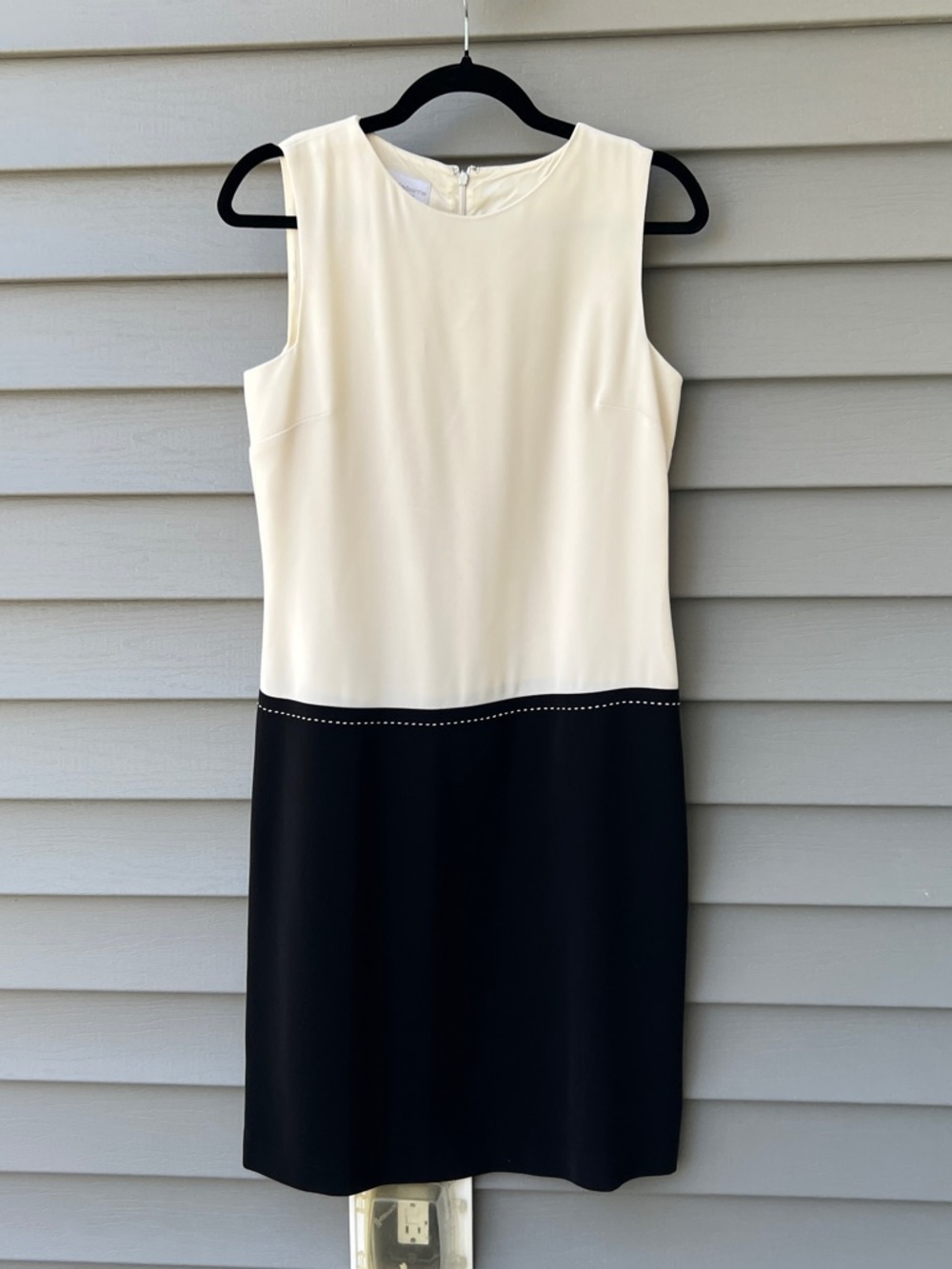 Liz Claiborne Womens Size 6 Pencil Dress Cream Black Colorblock Sleeveless